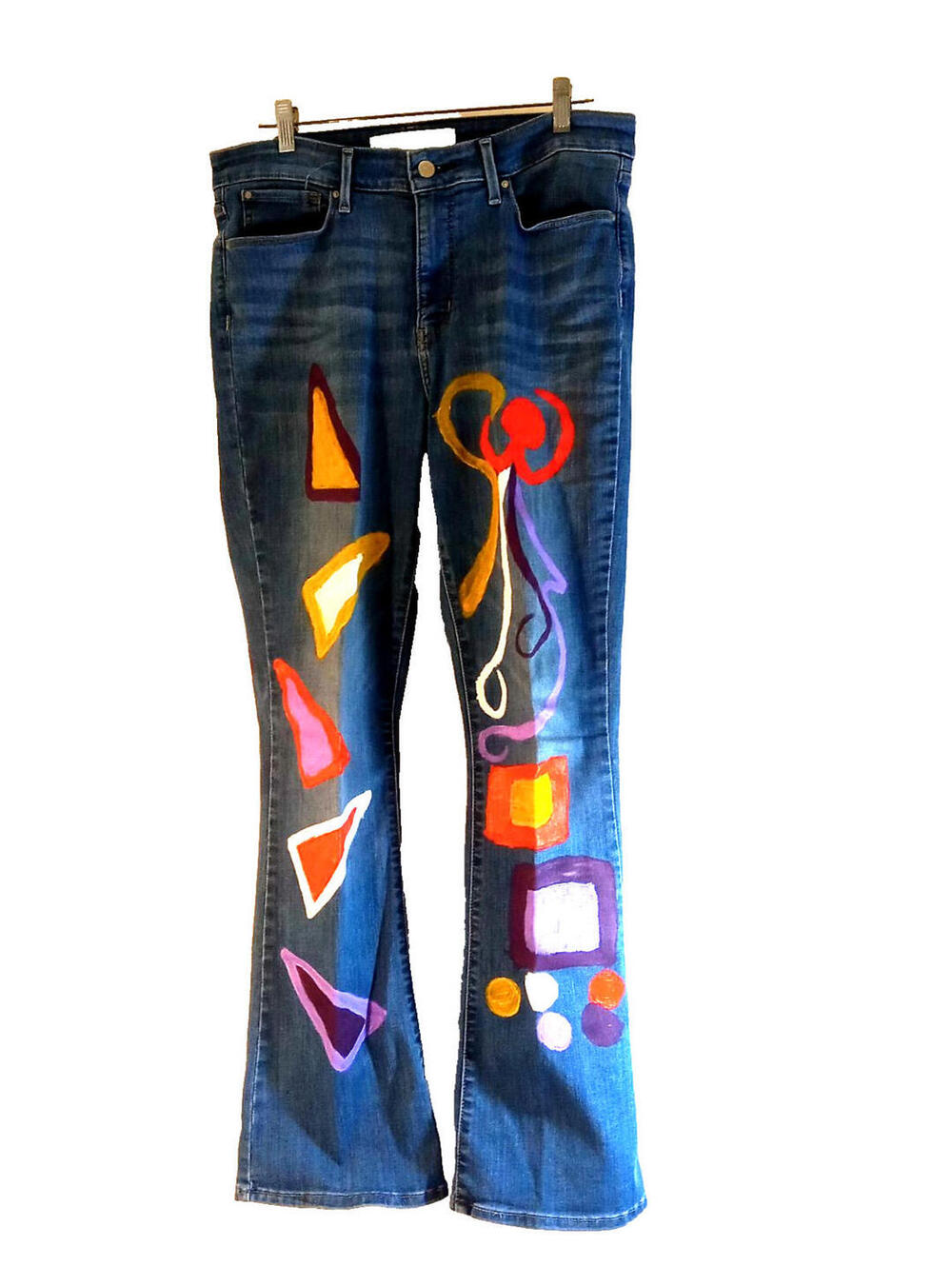 OOAK Upcycled Y2K Wearable Art levi Strauss Jeans Womens Blue Boho Chic Grunge